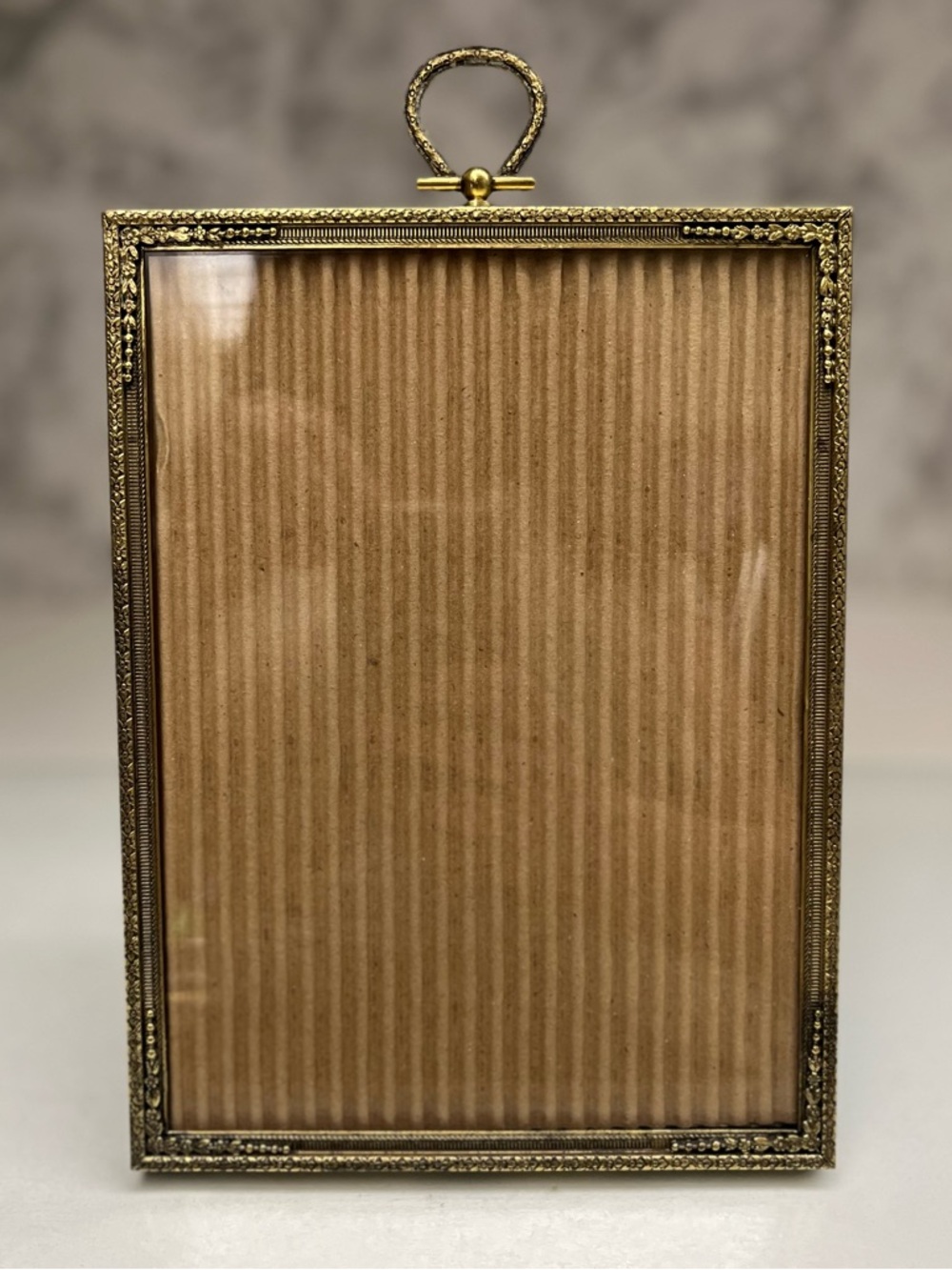 Vintage Ornate Brass Picture Frame 8x6 with Hanging Loop,Brown Velvet Back